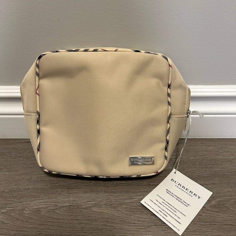 New Burberry Beige Canvas Pouch / Cosmetic Bag